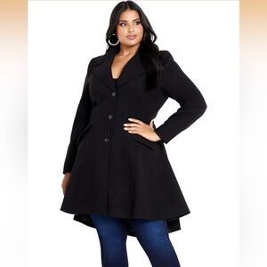 City Chic Black Button-Up Coat